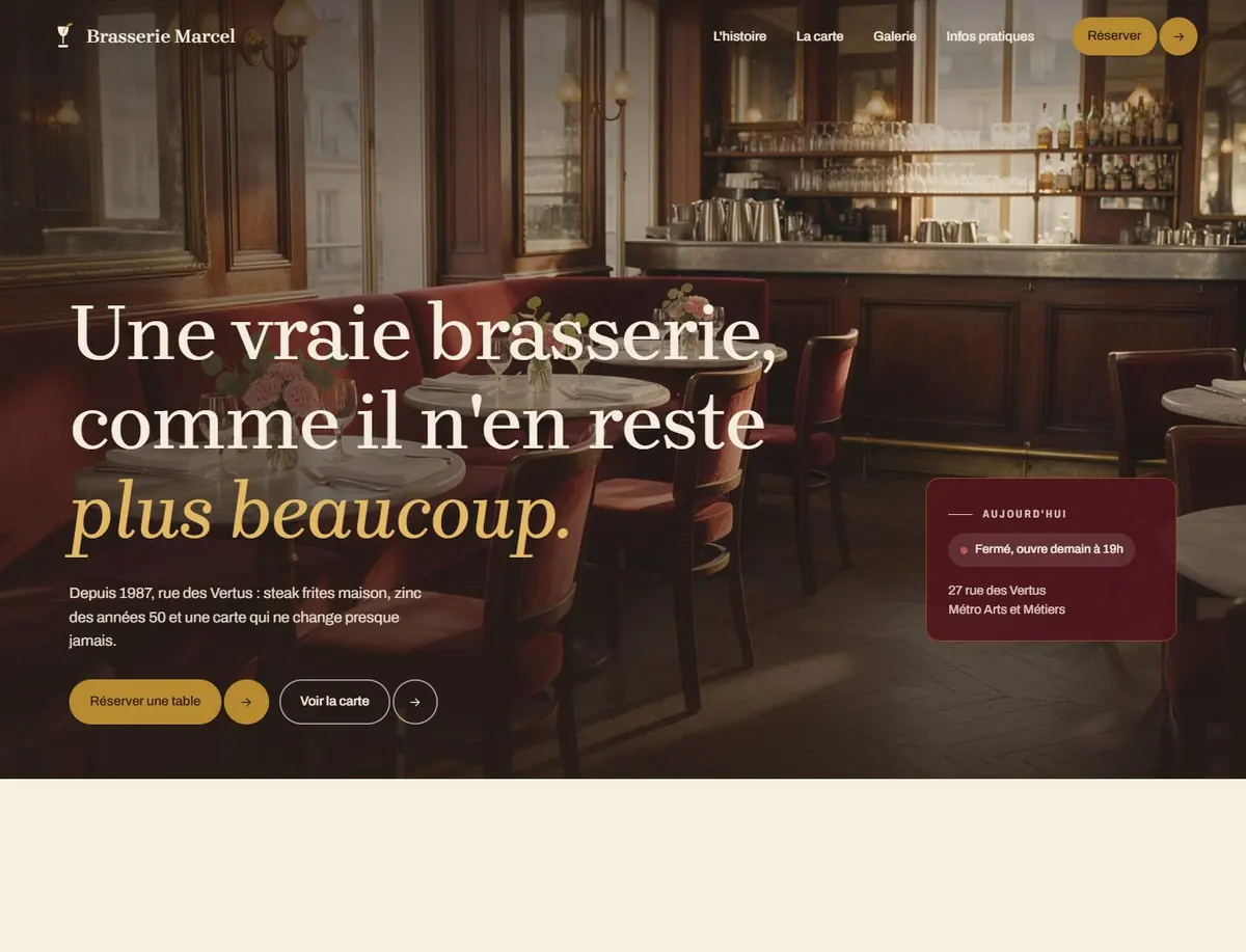 Le site de Brasserie Marcel sur ordinateur