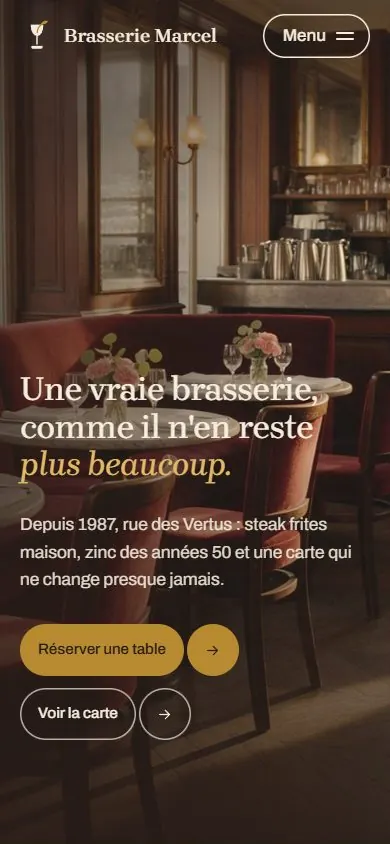 Le site de Brasserie Marcel sur téléphone
