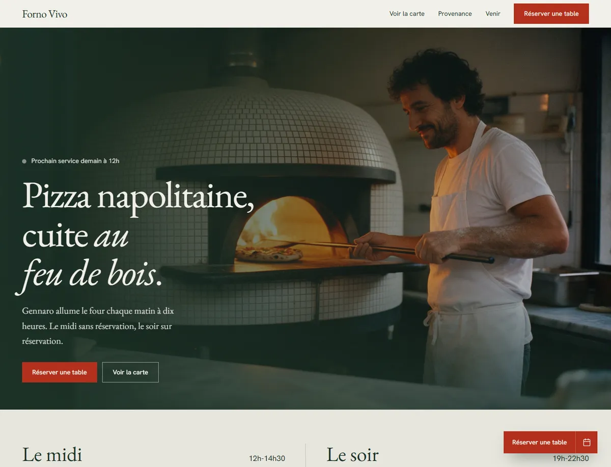 Le site de Forno Vivo sur ordinateur