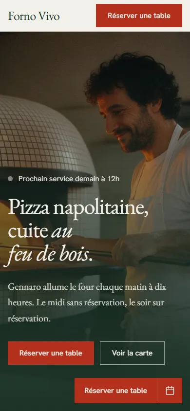 Le site de Forno Vivo sur téléphone