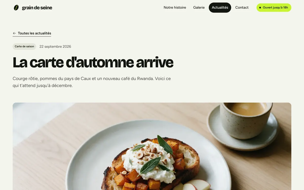 La même actualité publiée sur le site, avec son titre et sa grande photo