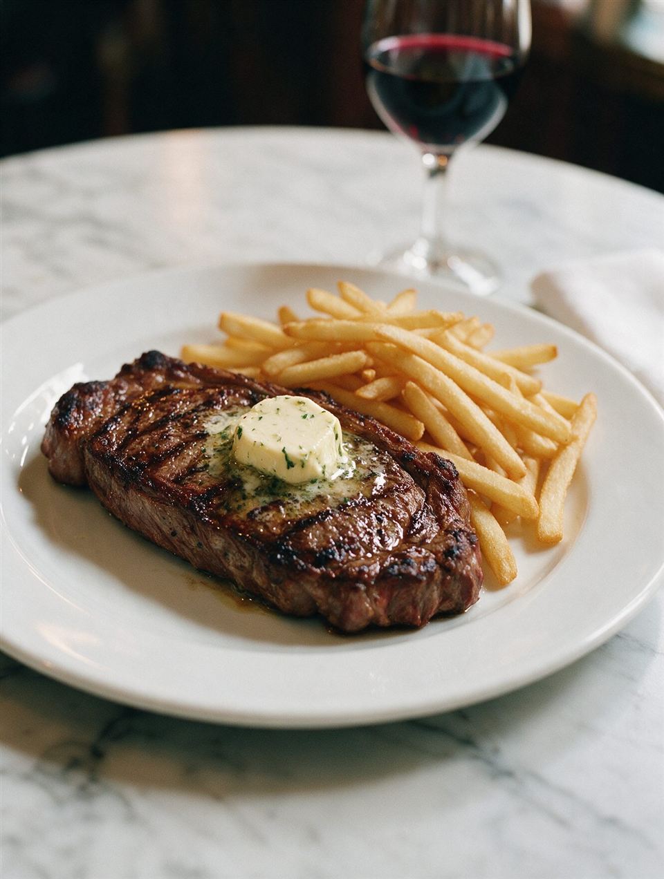 Entrecôte grillée, beurre maître d'hôtel