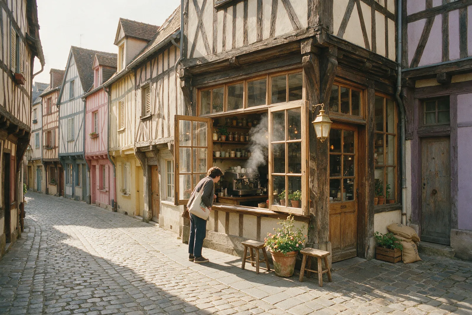 La devanture dans une rue pavée de Saint-Maclou